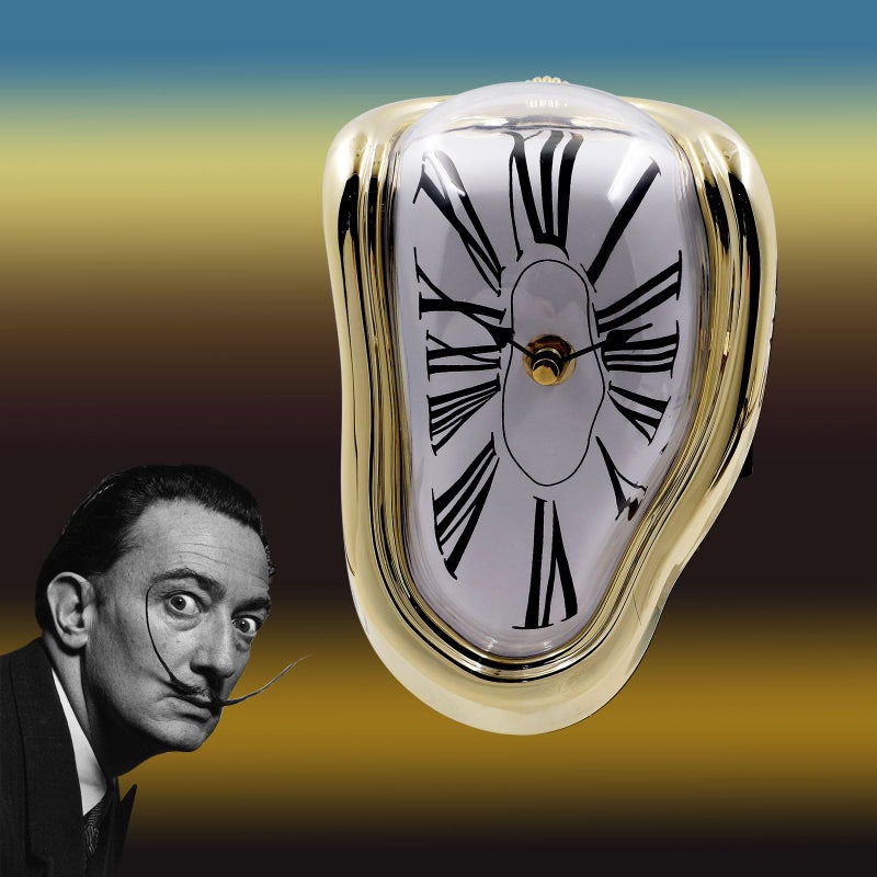 FAREVER Melting Clock, Salvador Dali Watch Melted Clock for Decorative Home Office Shelf Desk Table Funny Creative Gift, Rome Gold - Image 2